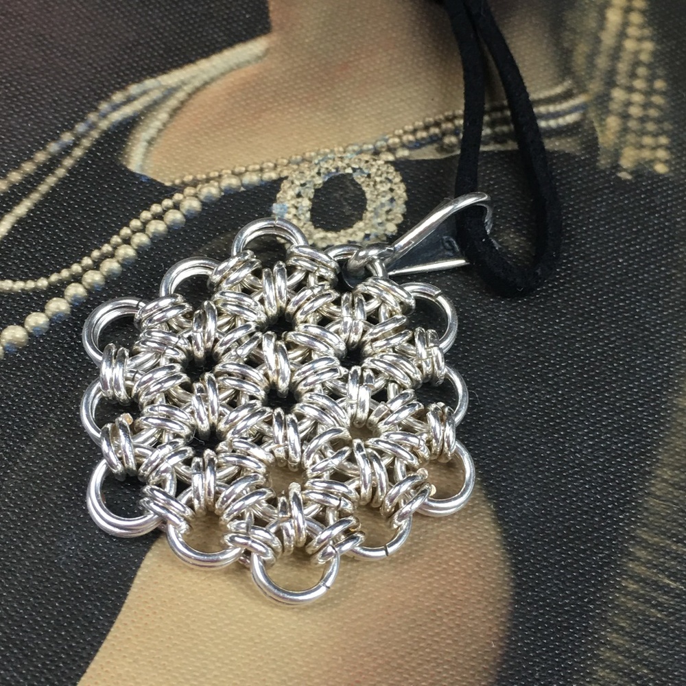 Sterling Silver Chain Maille Flower Necklace - Picture 6 of 7